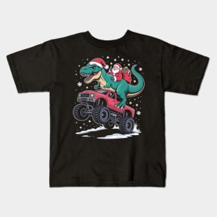 Christmas Monster Truck Dino Santa Kids T-Shirt